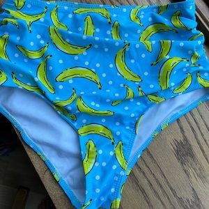 High waisted bikini bottom blue with yellow bananas